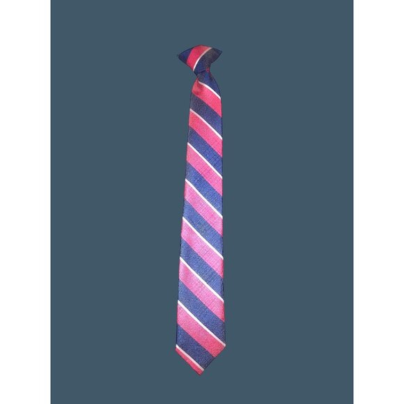 Pink & Blue Striped Polyester Neck Clip tie - Picture 1 of 4